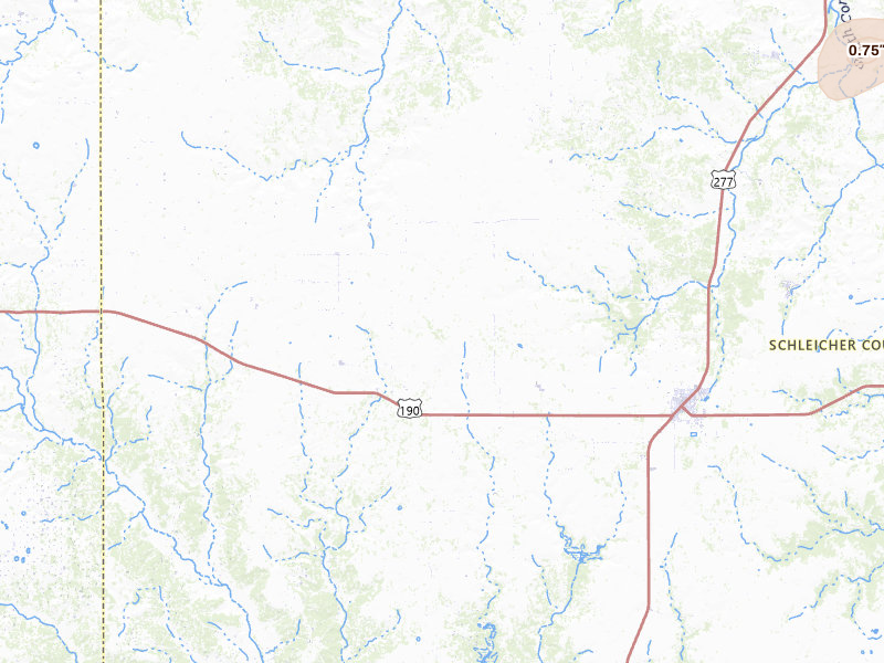 Radar-estimated hail-size map of the storm over Eldorado, TX on Jul 6, 2026