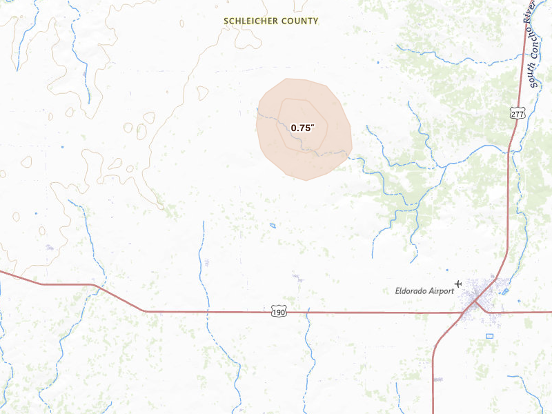 Radar-estimated hail-size map of the storm over Eldorado, TX