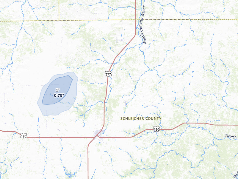 NEXRAD radar-signature map of the hail storm over Eldorado, TX on Aug 26, 2026