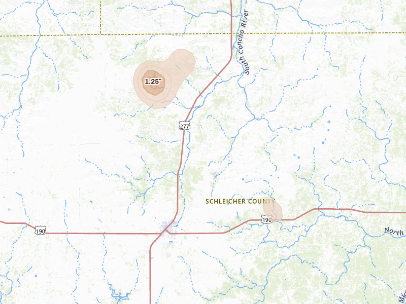 Radar-estimated hail-size map of the storm over Eldorado, TX