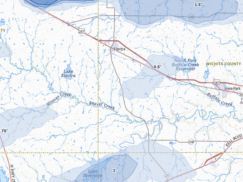 NEXRAD radar-signature map of the hail storm over Electra, TX on Apr 1, 2026