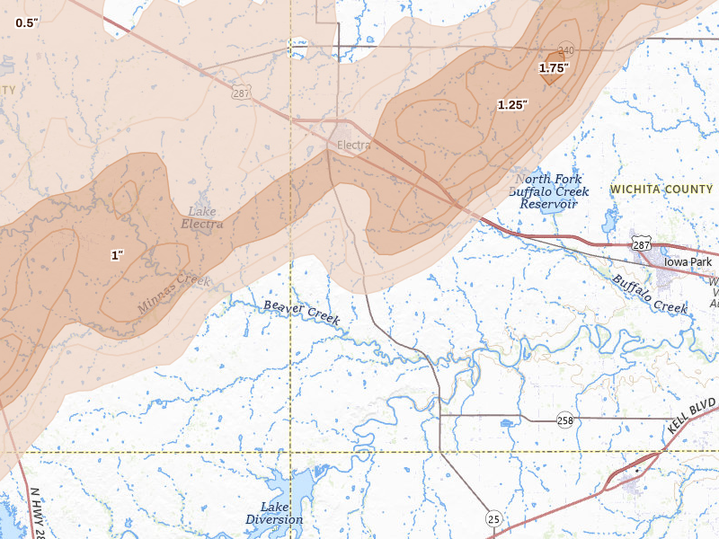 Radar-estimated hail-size map of the storm over Electra, TX