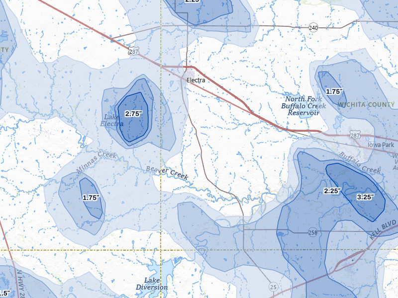 NEXRAD radar-signature map of the hail storm over Electra, TX on Jul 5, 2026