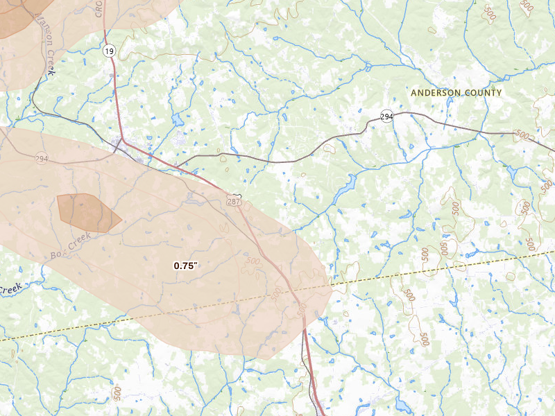 Radar-estimated hail-size map of the storm over Elkhart, TX on Apr 29, 2026