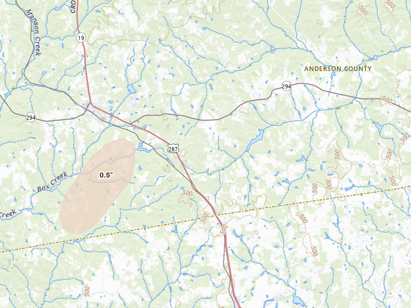 Radar-estimated hail-size map of the storm over Elkhart, TX on Jun 19, 2026