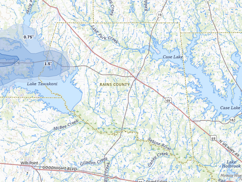 NEXRAD radar-signature map of the hail over Emory, TX