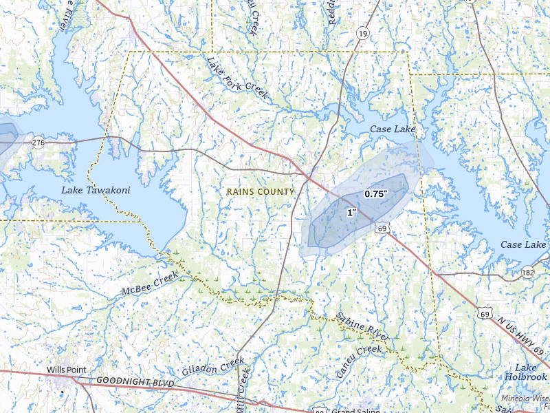 NEXRAD radar-signature map of the hail storm over Emory, TX on Jun 6, 2026