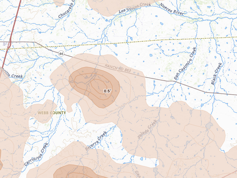 Radar-estimated hail-size map of the storm over Encinal, TX on May 26, 2026