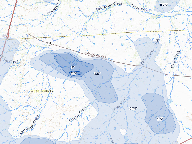 NEXRAD radar-signature map of the hail over Encinal, TX