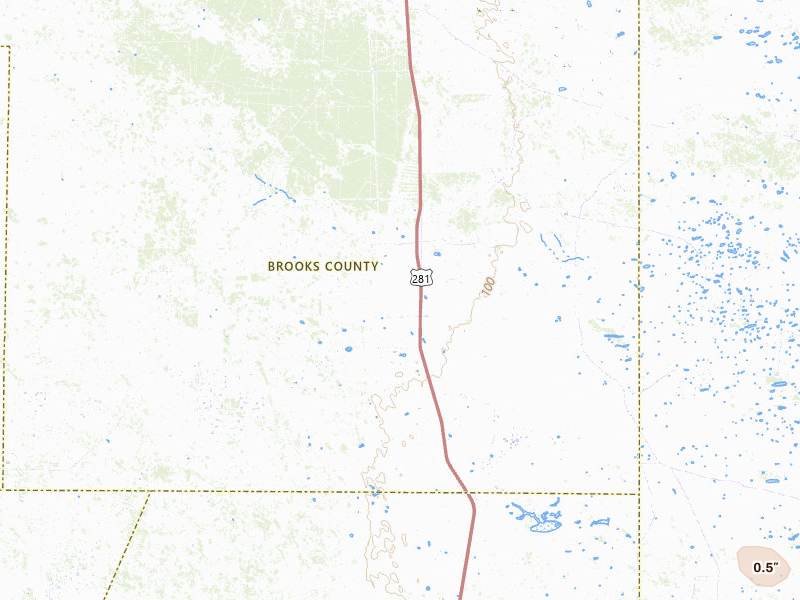 Radar-estimated hail-size map of the storm over Encino, TX on Jul 8, 2026