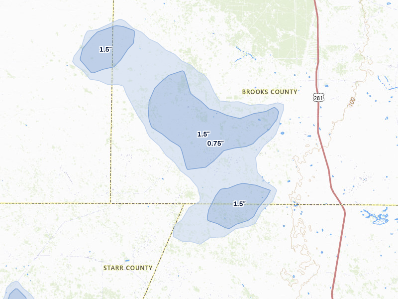 NEXRAD radar-signature map of the hail over Encino, TX