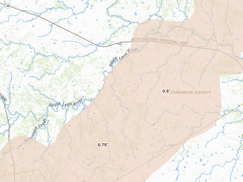 Radar-estimated hail-size map of the storm over Energy, TX on Feb 14, 2026
