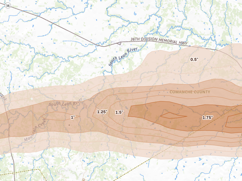 Radar-estimated hail-size map of the storm over Energy, TX on Apr 29, 2026