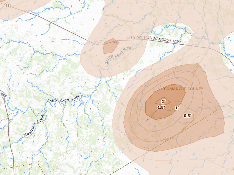 Radar-estimated hail-size map of the storm over Energy, TX on May 10, 2026