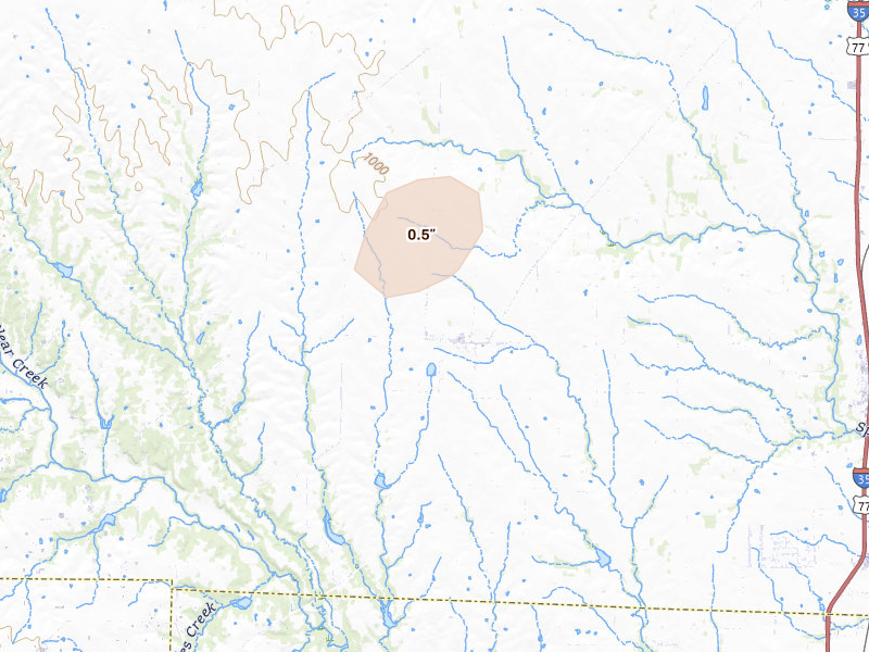 Radar-estimated hail-size map of the storm over Era, TX