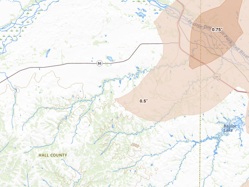 Radar-estimated hail-size map of the storm over Estelline, TX on Mar 31, 2026