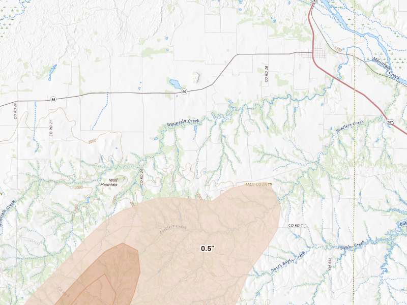 Radar-estimated hail-size map of the storm over Estelline, TX