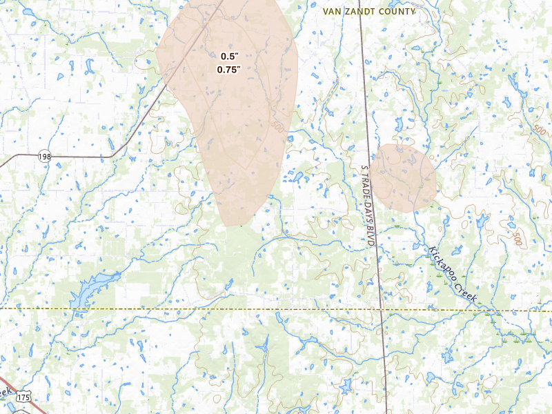 Radar-estimated hail-size map of the storm over Eustace, TX