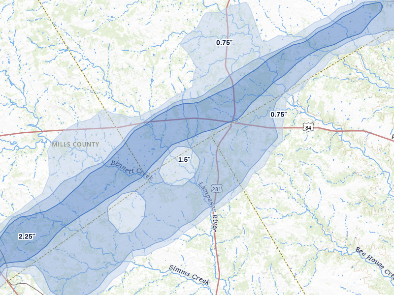 NEXRAD radar-signature map of the hail storm over Evant, TX on Jan 9, 2026