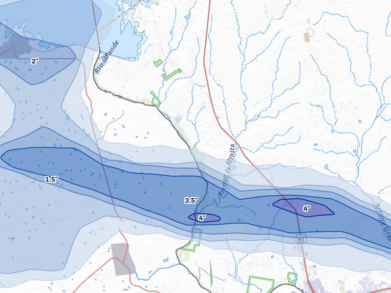 NEXRAD radar-signature map of the hail storm over Falcon Heights, TX on Mar 7, 2026