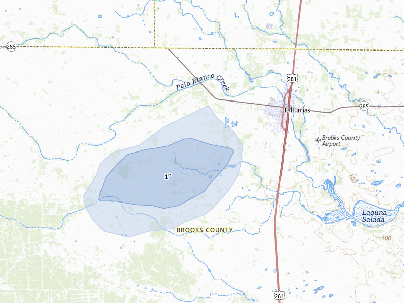 NEXRAD radar-signature map of the hail storm over Falfurrias, TX on May 10, 2026
