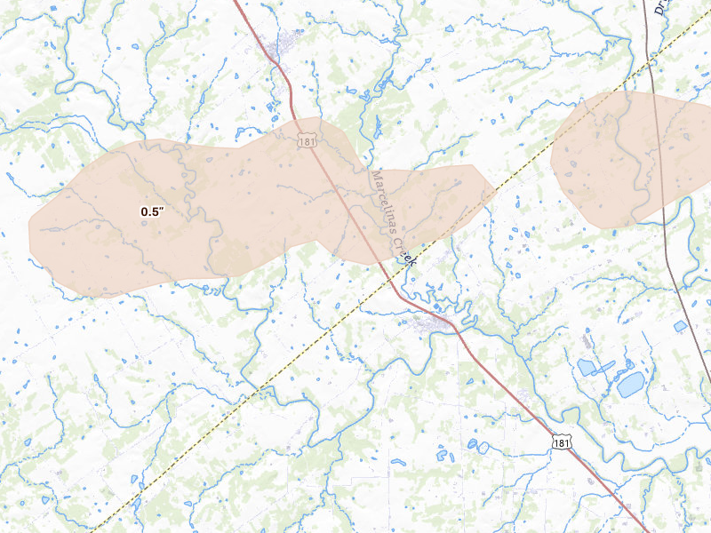 Radar-estimated hail-size map of the storm over Falls City, TX