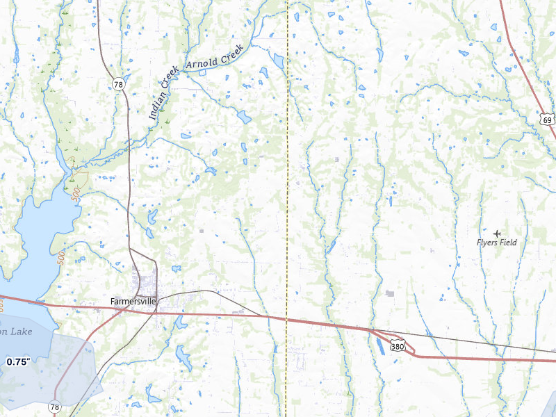 NEXRAD radar-signature map of the hail storm over Farmersville, TX on May 8, 2026