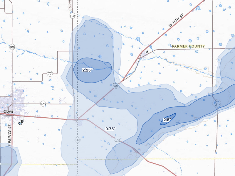 NEXRAD radar-signature map of the hail over Farwell, TX