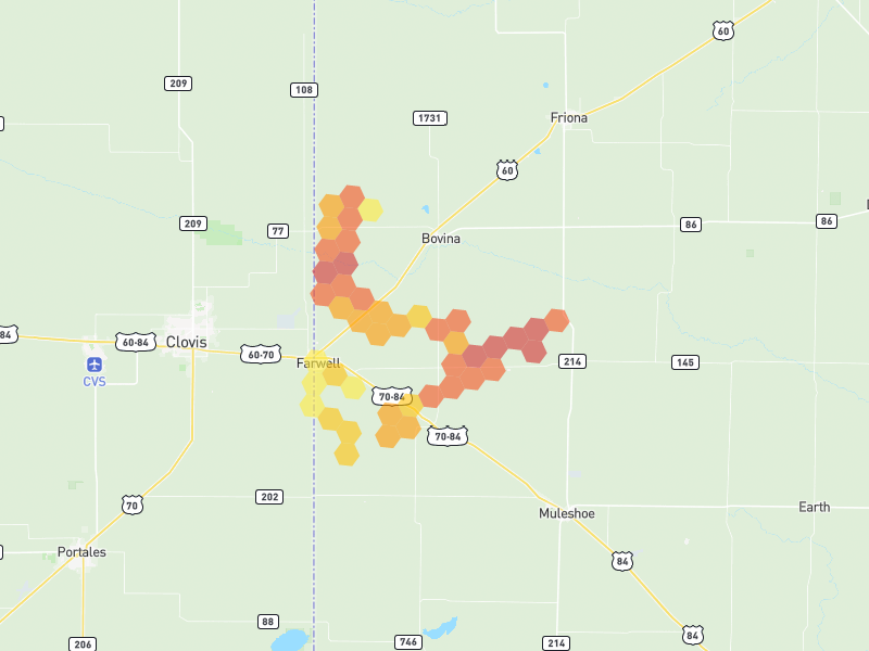 Hail map of Farwell, TX on Jul 4, 2026, hail up to 2.5"
