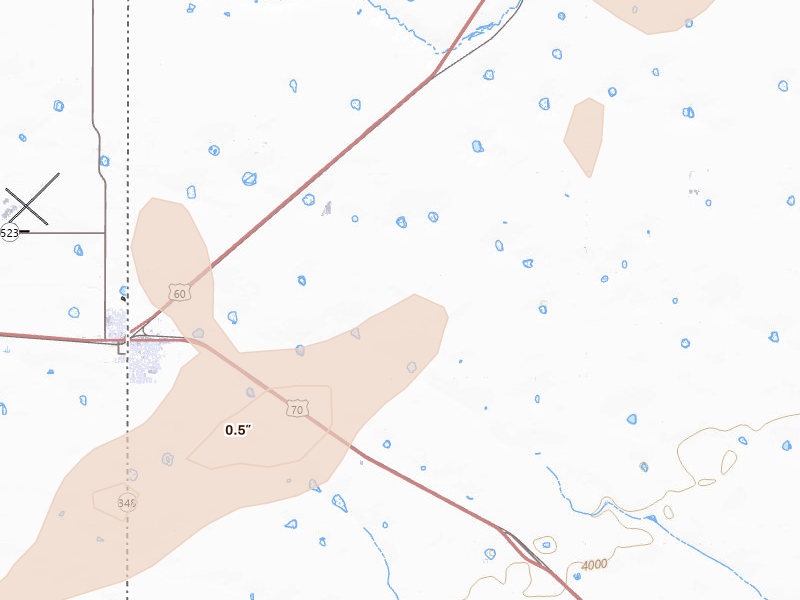 Radar-estimated hail-size map of the storm over Farwell, TX on Aug 27, 2026