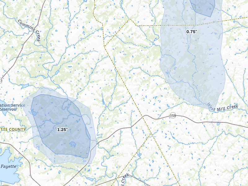 NEXRAD radar-signature map of the hail over Fayetteville, TX
