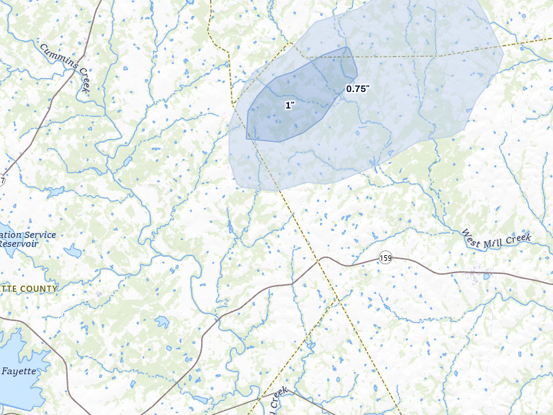 NEXRAD radar-signature map of the hail over Fayetteville, TX