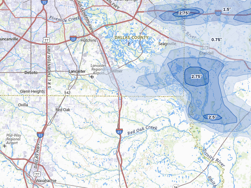 NEXRAD radar-signature map of the hail over Ferris, TX
