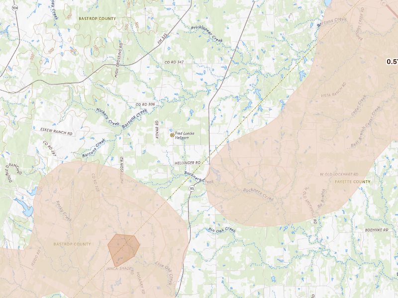 Radar-estimated hail-size map of the storm over Flatonia, TX