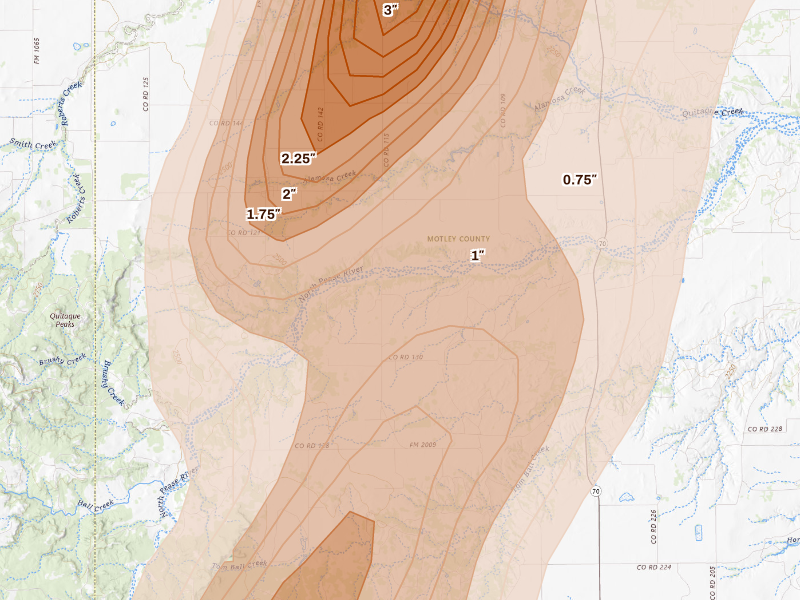 Radar-estimated hail-size map of the storm over Flomot, TX