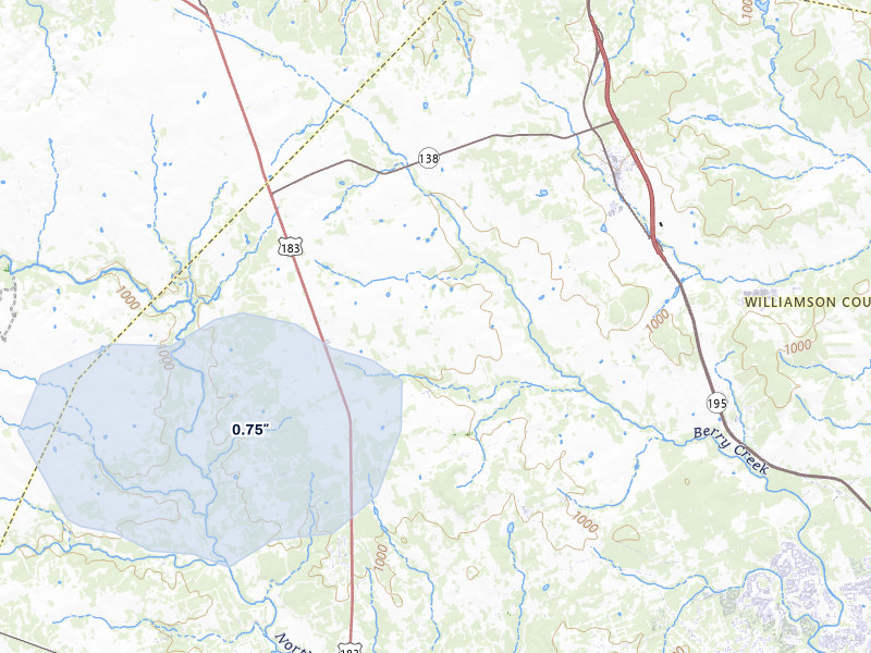 NEXRAD radar-signature map of the hail over Florence, TX