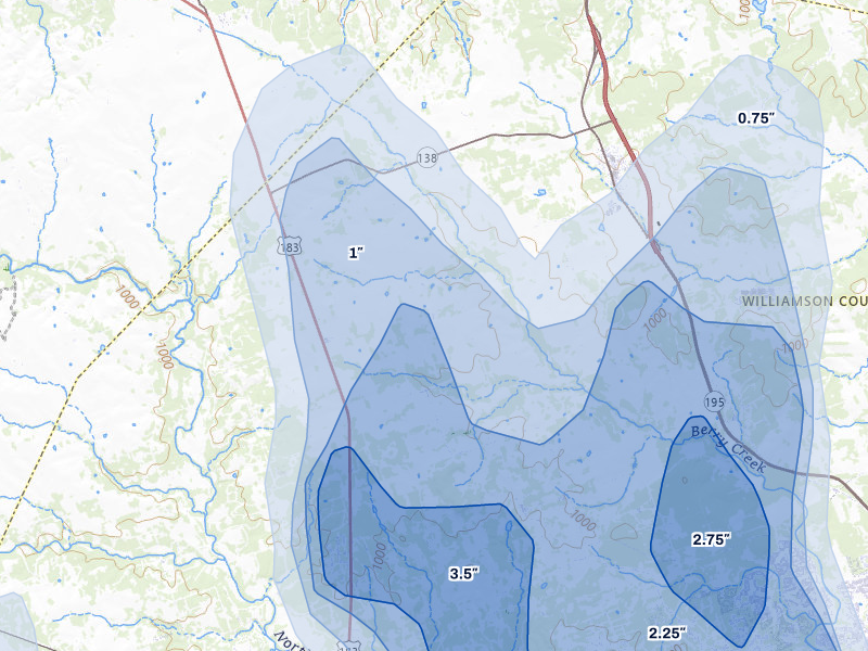 NEXRAD radar-signature map of the hail over Florence, TX