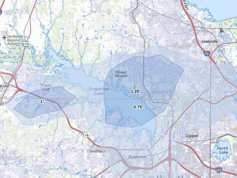 NEXRAD radar-signature map of the hail storm over Flower Mound, TX on Mar 4, 2026