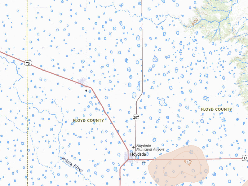 Radar-estimated hail-size map of the storm over Floydada, TX on Apr 3, 2026