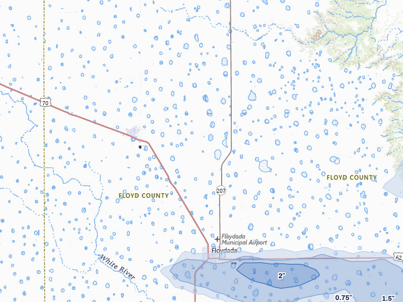 NEXRAD radar-signature map of the hail over Floydada, TX