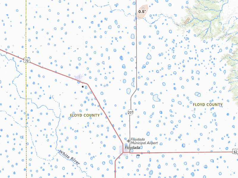 Radar-estimated hail-size map of the storm over Floydada, TX on Jun 29, 2026