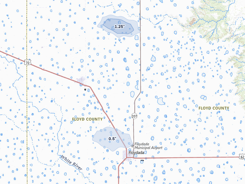 NEXRAD radar-signature map of the hail storm over Floydada, TX on Jun 29, 2026