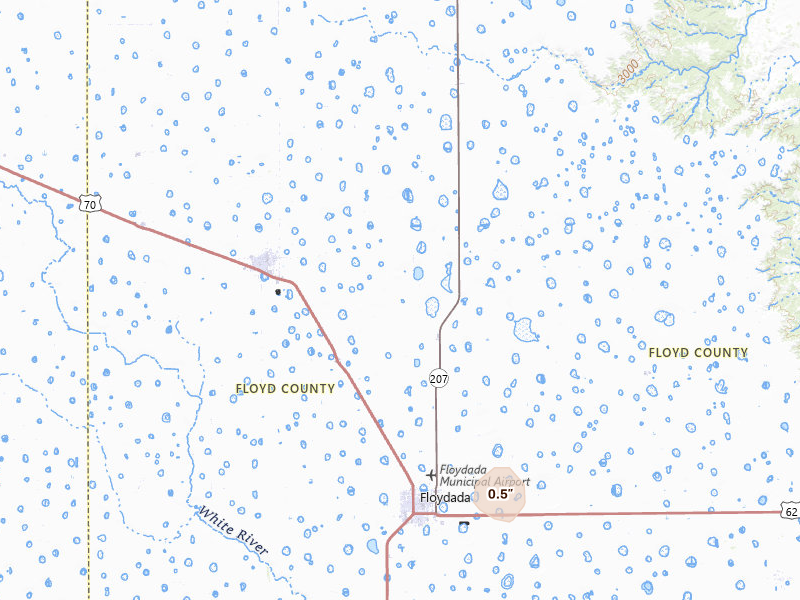 Radar-estimated hail-size map of the storm over Floydada, TX on Jul 18, 2026