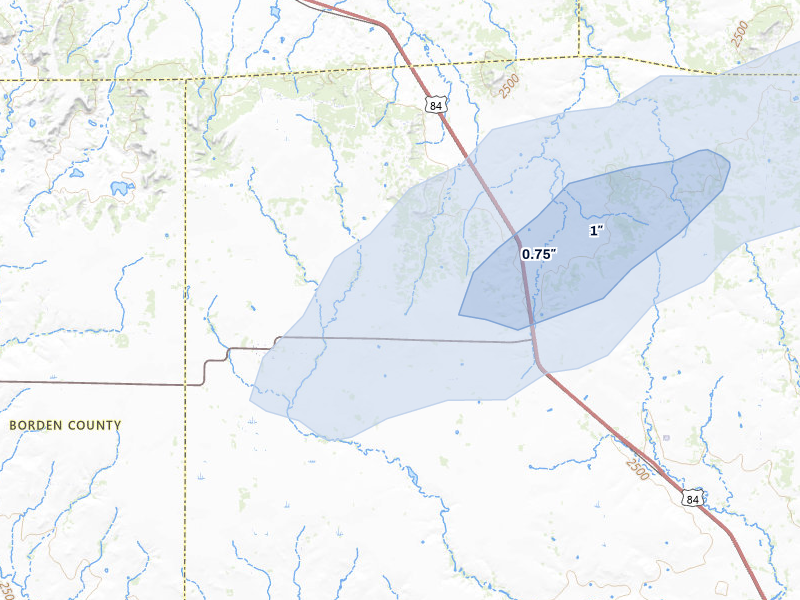 NEXRAD radar-signature map of the hail over Fluvanna, TX