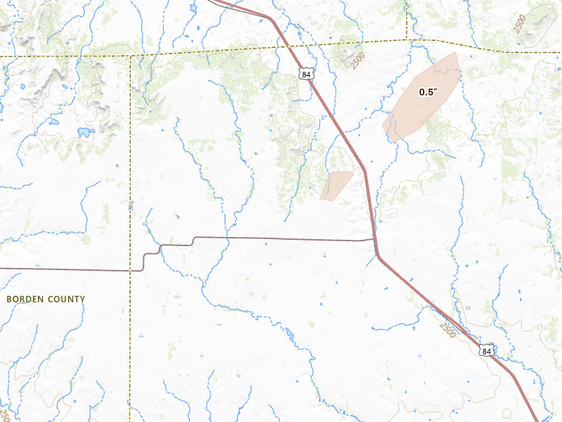 Radar-estimated hail-size map of the storm over Fluvanna, TX