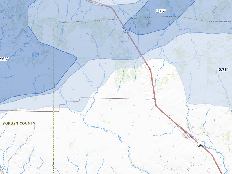 NEXRAD radar-signature map of the hail storm over Fluvanna, TX on May 15, 2026