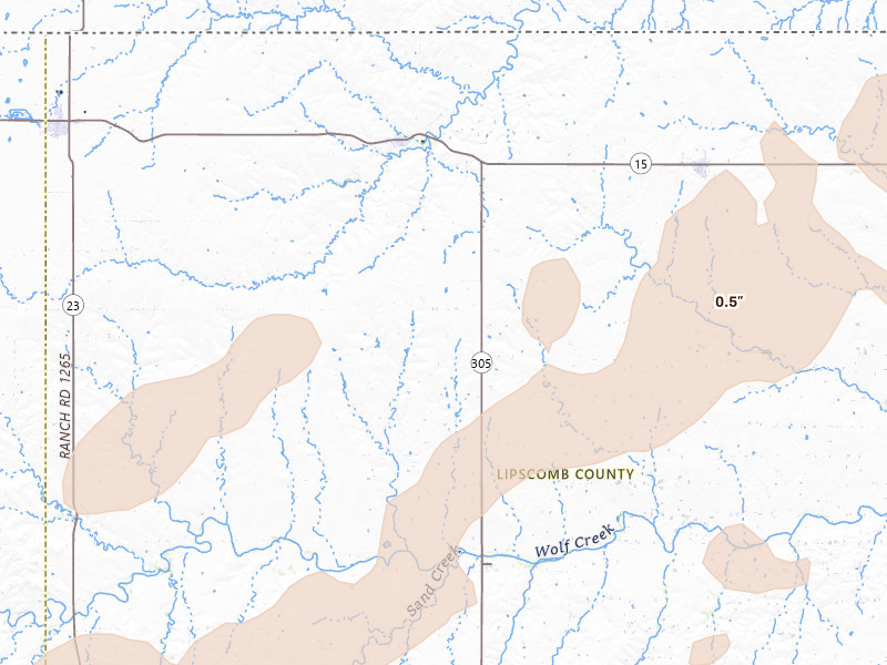 Radar-estimated hail-size map of the storm over Follett, TX on Mar 3, 2026