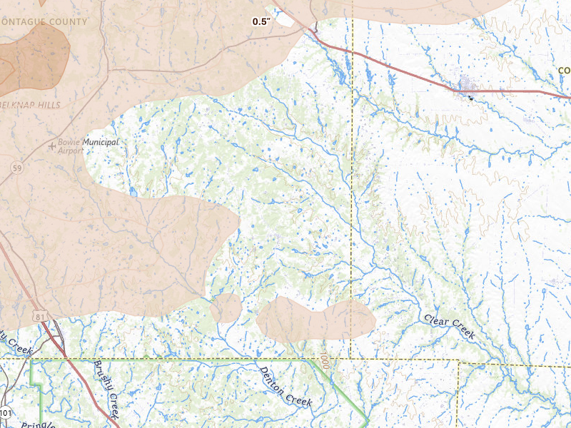 Radar-estimated hail-size map of the storm over Forestburg, TX on Apr 28, 2026