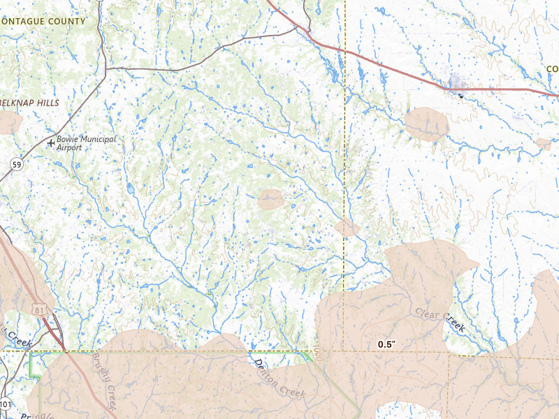 Radar-estimated hail-size map of the storm over Forestburg, TX on Jun 18, 2026