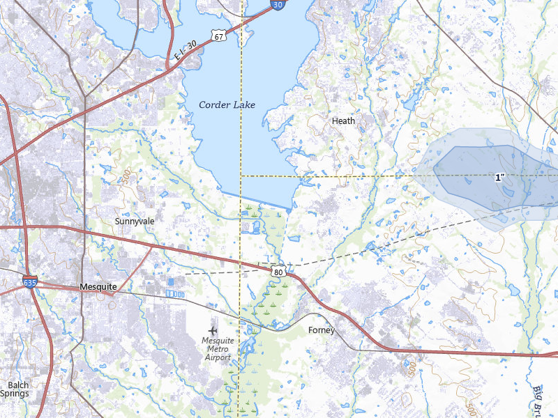 NEXRAD radar-signature map of the hail storm over Forney, TX on Mar 3, 2026